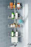 HAMITOR Shower Caddy Tension Pole: 4-Tier Corner Rustproof Bathroom Organizer - No-Drill Adjustable Shower Shelf for Renters - Floor to Ceiling Family Apartment Storage Rack - 47-121 Inch Silver Gray