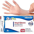 CARE PLUS Latex-Free Vinyl Gloves Clear Medium Size 100 Count | Heavy Duty, Non-Sterile, Powder-Free, Rubber | Food Prep, Kitchen & Cleaning Gloves, Ideal for Professional Use
