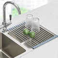 Seropy Roll Up Dish Drying Rack, Over the Sink Dish Drying Rack Kitchen Rolling Dish Drainer, Foldable Sink Rack Mat Stainless Steel Wire Dish Drying Rack for Kitchen Sink Counter Storage 17.5x11.8