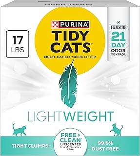 Purina Tidy Cats LightWeight Free and Clean Unscented, Multi-Cat, Clumping, 99.9 Percent Dust Free Cat Litter - 17 lb. Box