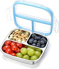 Stainless Steel Snack Containers, 3 Compartments Reusable on and go Bento Box with Lids for Kids, Lunch Box Pre Meal Storage for Daycare School Outdoor Camping Travel - Blue