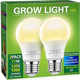 Grow Light Bulbs, Briignite LED Grow Light Bulb A19 Bulb, Full Spectrum Grow Light Bulb, Plant Light Bulbs E26 Base, 11W Grow Bulb 100W Equivalent, Grow Light for Indoor Plants, Seed Starting, 2Pack