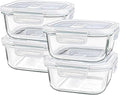 Square Glass Containers with Lids 24oz - Borosilicate Glass Food Storage Set 3 Cup, Freezer Safe Meal Prep Containers, Sandwich Lunch Box, Yogurt Cereal Bowls with Vented Lids BPA Free 4 Pack