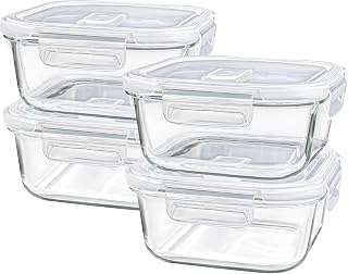 Square Glass Containers with Lids 24oz - Borosilicate Glass Food Storage Set 3 Cup, Freezer Safe Meal Prep Containers, Sandwich Lunch Box, Yogurt Cereal Bowls with Vented Lids BPA Free 4 Pack
