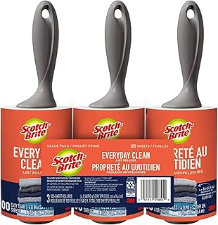 Scotch-Brite Everyday Clean Lint Roller Combo Pack, Plenty of Lint Rollers for Clothes, Pet Hair, Furniture, Cars, and More, 100 Sheets Each, 3 Pack, 300 Sheets Total