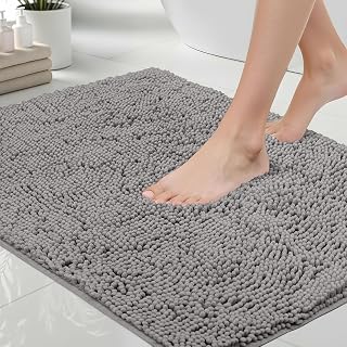 GORILLA GRIP Bath Rug Mat, Thick Soft Absorbent Chenille, Quick Dry Microfiber Mats, Rubber Backing, Machine Washable Shower Floor Rugs, Bathroom Bathmat Home Decor Accessories, 24x17 Grey