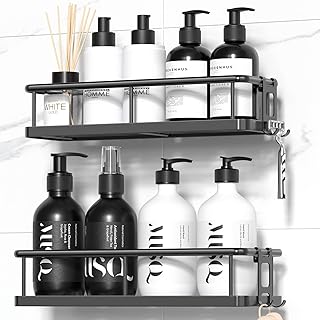 YASONIC Shower Caddy Adhesive, Rustproof Shower Organizer, Large Capacity Shower Shelves for Inside Shower, No Drilling Bathroom Organizers and Storage for Home Decor （2 Pack Black）