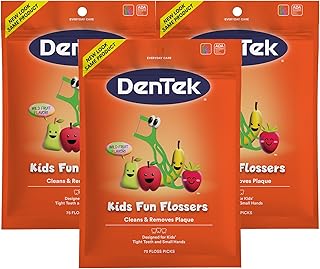 DenTek Fun Flossers – Kids Floss Picks with Wild Fruit Flavor, 75 Count, Pack of 3