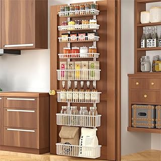 Moforoco White Over The Door Pantry Organizer, Pantry Organization and Storage, Metal Hanging Spice Rack Shelves Door, Seasoning Shelves, Laundry Room Organization, House and Kitchen Essentials