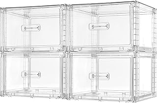 Vtopmart 4 Pack Clear Stackable Storage Drawers 15QT, Easily Assemble Closet Organizers,Plastic Storage Bins for Bathroom,Cabinet,Kitchen Pantry,Under Sink Organization(Medium)