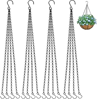ZeeDix 4 Pack, 24 Inch Hanging Basket Chain with Hooks, Black Metal Planter Flower Pot Chain for Hanging Plants Outside, Adjustable Replacement Chain for Lanterns, Bird Feeders and Flowers