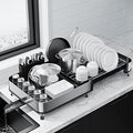 Kitsure Dish Drying Rack - Expandable Stainless Steel Dish Racks for Kitchen Counter, Auto-Drain Drying Rack for Kitchen with Cutlery Holder & Non-Slip Feet, 16.1-26.6" L x 12.6" W, Black