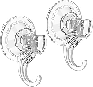 VIS'V Shower Suction Cup Hooks, Removable and Reusable, Clear, Small, 2 Pcs | Clear Invisible Design, Locking Suction Technology, Dual Vacuum Suction, Heavy Duty, Fits for Smooth Flat Surfaces
