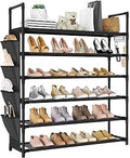 LANTEFUL 6 Tier Shoe Rack, Shoe Organizer Storage for 24-30 Pairs Shoe and Boot, Long Shoe Shelf with Hook and Side Pocket Free Standing Tall Shoe Rack Organizer for Closet, Entryway, Dorm