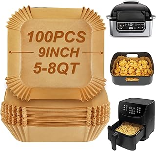 BYKITCHEN Air Fryer Sheets Liners for Ninja AG301 Grill, AF141 Pro 4-in-1 & More, 9in Disposable Square Air Fryer Parchment Paper Filters for 5 to 8 Qt, Ninja Foodi Grill Accessories(Set of 100)