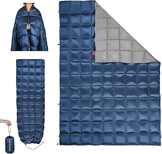 Down Camping Blanket - Lightweight, Packable, Warm & Puffy Outdoor Travel Quilt for Sleep, Hiking, Backpacking, Stadium, Festivals, Water-Resistant Sleeping Bag 55"x79"