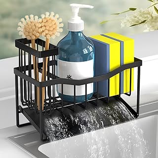 Fssvcd Maifan Sink Caddy Sponge Holder for Kitchen with Brush Holder and Stainless Steel Self Drain Tray, Rustproof Kitchen Sink Organizer for Sponge, Soap Dispenser Storage Accessories