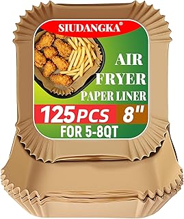 Air Fryer Liners Disposable Compatible with COSORI Air Fryer 6 Qt, 125 Pcs Unbleached Parchment Paper for 5-8 Qt 8 Inch Square Parchment Paper for Baking Non-Stick