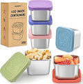 SANEXC 6 Oz Stainless Steel Snack Containers for Kids - 6 Pack Metal Food Containers with Lids Silicone Easy Open 100% Leak Proof BPA Free Reusable Baby Lunch Box for Daycare Travel and Office