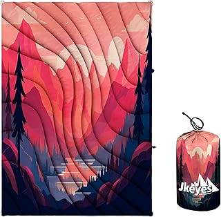 Yizheer Outdoor Puffy Camping Blanket, Lightweight Down Alternative Puffy Printed Camping Large Ultra Warm Hammock Top Quilt Waterproof Blanket for Traveling Picnic Beach Party Cold Weather(Sunset)