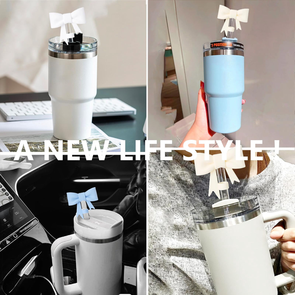 Covers Cap Toppers, 3Pcs Cute 10mm Reusable Silicone Topper for 30&40 oz Tumbler with Handle, Tumbler Cup Straws Acce... - Image 6