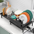 Large Extendable Dish Drying Rack, 16.93" to 26.57" Expandable Dish Rack for Kithen Counter, with Multifunctional Drainboard, Fits Any Sink, Heavy-Duty Steel Plate Drainer for Countertop Organization