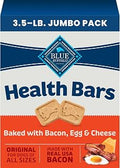 Blue Buffalo Health Bars Bacon, Egg & Cheese Crunchy Dog Biscuits, Oven-Baked with Real Bacon & Natural Ingredients, Healthy Dog Treats with No Artificial Flavors or Preservatives, Jumbo Box 3.5 lbs.