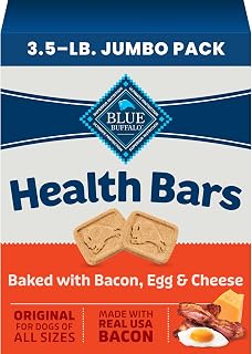 Blue Buffalo Health Bars Bacon, Egg & Cheese Crunchy Dog Biscuits, Oven-Baked with Real Bacon & Natural Ingredients, Healthy Dog Treats with No Artificial Flavors or Preservatives, Jumbo Box 3.5 lbs.