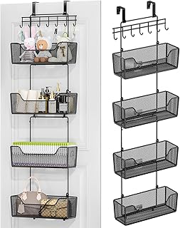 HapiRm Over The Door Organizer - Hanging Door Organizer with 4 Metal Large Capacity Baskets and Adjustable Coat Hook for Bathroom Bedroom Kitchen Pantry Closet Cabinet