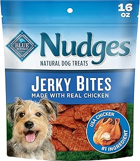Blue Buffalo Nudges Chicken Jerky Bites Natural Dog Treats, Tender & Meaty Dog Snacks, Healthy Reward or Training Treat, Made in the USA with Real Chicken, No Artificial Preservatives, 16 oz.