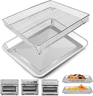 Air Fryer Basket Tray Replacement for Cuisinart TOA-60 TOA-65 TOA-70 Toaster Air Fryer Convection Oven, 12.4 * 11'' Mesh Air Fryer Steel Basket Wire Rack Accessories Parts, Dishwasher Safe