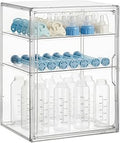 HBlife Baby Bottle Storage Organizer for Countertop Cabinet, 3 Tiers Adjustable Clear Acrylic Bottles Storage Station Case Box Container with 2 Removable Dividers and Magnetic Door, Large
