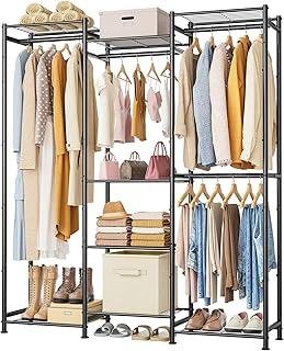 HOMIDEC Wardrobe Closet, 4 Hanging Spaces Portable Clothes Rack,Free Standing Closet Organizer and Storage System with Hanging Rods,Clothing Rack Suitable for Cloakroom,Bedroom,Entrances,etc.Black