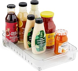 YouCopia RollOut Fridge Caddy BPA-Free Clear Rolling Refrigerator Organizer Bin with Adjustable Dividers and Handles, 9" Wide