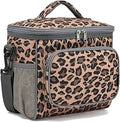 FlowFly Insulated Reusable Lunch Bag Adult Large Lunch Box for Women and Men with Adjustable Shoulder Strap,Front Zipper Pocket and Dual Large Mesh Side Pockets,Leopard