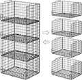 4-Tier Stackable Closet Organizers and Storage Basket - Foldable Closet Shelf Organizer System, Sturdy Metal Space-Saving Clothes Storage Bins for Wardrobe, Black