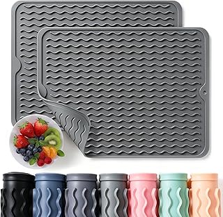 2 Pack Caketime Silicone Dish Drying Mat for Kitchen Counter Heat Resistant Under Sink Waterproof Coffee Bar Accessories Dining Rack Stone Utensil Holder Countertop Decor Must Haves 2026