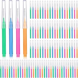 Patelai 100 Pieces Braces Dental Brush for Cleaner Interdental Toothpick Dental Tooth Flossing Head Oral Hygiene Flosser Toothpick Cleaners Tooth Tool(Bright Colors,Multiple Sizes)