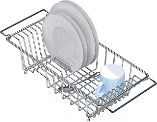 Simple Houseware Over Sink Counter Top Stainless Steel Dish Drainer Drying Rack, Chrome