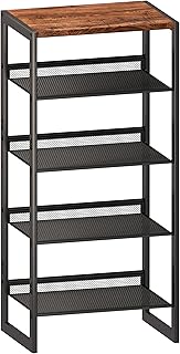 CHEMPFR Narrow 5-Tier Shoe Rack, Slim Space-Saving Shelf with Decorative Wood Top & Steel Mesh, Entryway/Closet/Dorm Organizer, 16.5x11.8x36 Inches