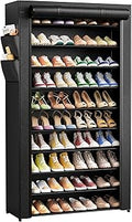 Kitsure Shoe Rack - 10-Tier Shoe Organizer with Zippered Dust Cover & Side Pockets, Easy to Assemble, Space Saving Shoe Rack for Closet, Entryway, Living Room, 33" x 12.4" x 69.3", Black