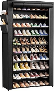Kitsure Shoe Rack - 10-Tier Shoe Organizer with Zippered Dust Cover & Side Pockets, Easy to Assemble, Space Saving Shoe Rack for Closet, Entryway, Living Room, 33" x 12.4" x 69.3", Black