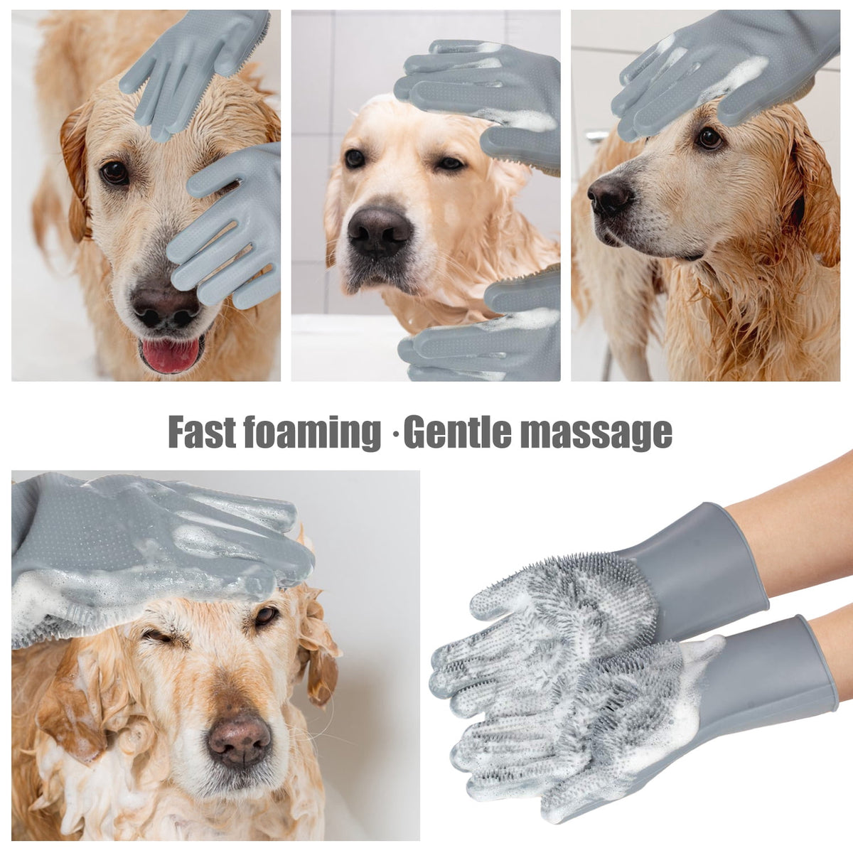 Pet Grooming Gloves for Dogs, Cats, Rabbits & Horses 2-in-1 Deshedding Brush & Massage Mitt, Gentle Bathing Glove for... - Image 4