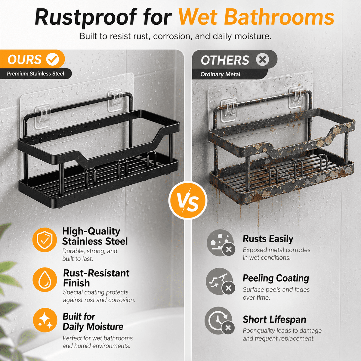 3/5 Count, Large Capacity Bathroom Organizers and Storage, No Drilling Wall-Mounted Basket, Black - Image 6