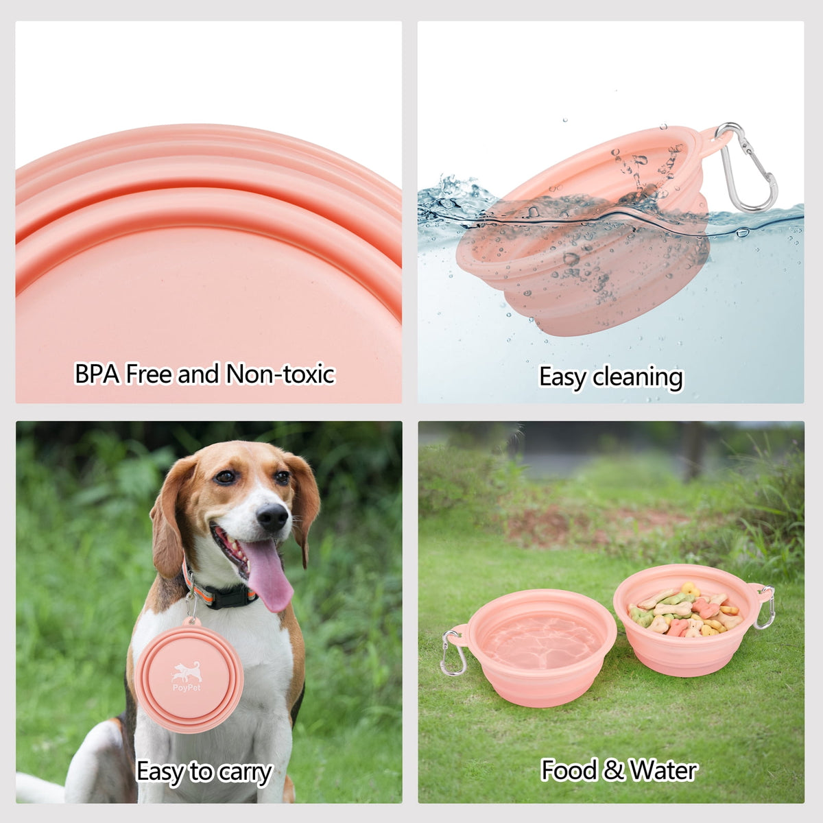 Bowls, (12 & 22oz ) Portable Dogs Cats Pet Foldable Feeding Watering Dish for Traveling Camping Walking, Pink - Image 6