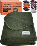 Woolly Mammoth Woolen Co. | Extra Large Merino Wool Camp Blanket | Perfect Outdoor Gear | for Bushcraft, Camping, Trekking, Hiking, Survival, or Throw Blanket at the Cabin (Moss), 66" x 90"