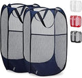 Handy Laundry Collapsible Mesh Pop Up Laundry Hamper 2-Pack – Large Foldable Laundry Basket with Side Pocket, Breathable & Durable, Space-Saving for Clothes, Toys, Travel, Dorm, Bedroom, Blue