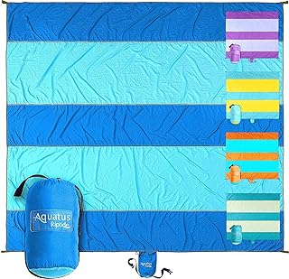Extra Large Beach Blanket Waterproof Sandproof – XXL Oversized Beach Mat 10ft x 9ft Fits up to 8 Adults - Quick Dry Travel Blanket with 4 Stakes, Corner Pockets, Strap and Attached Bag