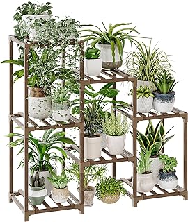 Bamworld Plant Stand Indoor Plant Shelf Outdoor Wood Plant Rack for Multiple Plants 3 Tiers Ladder Plant Holder for Living Room Patio Boho Home Decor for Gardening