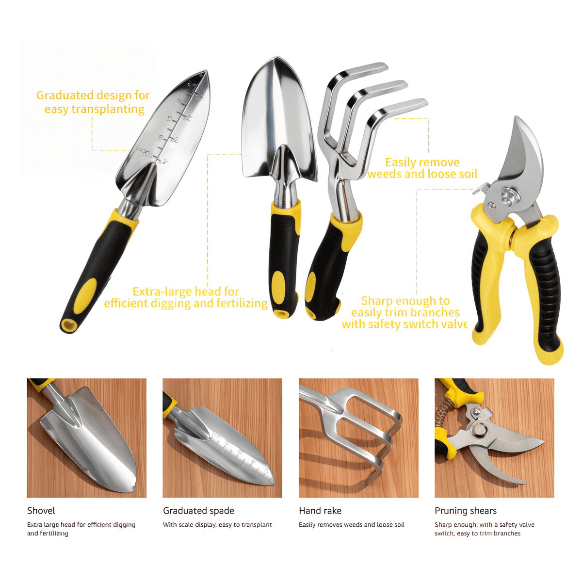 5-Piece Tool Set with Storage Tote Bag, Heavy Duty Aluminum Hand Tool Kit, Pruning Shears & Gardening Gloves, Rust-Pr... - Image 5